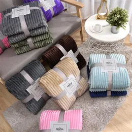 150cm*200cm Solid Striped Throw Blanket Flannel Fleece Super Soft Blankets Winter Warm Fluffy Bed Linen Bedspread For Sofa Bedroom Decor