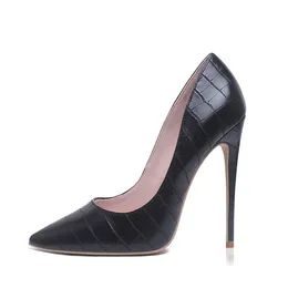Donne Pompe Brand Tacchi alti Brand Pelle Black Pelle Pelle Punta Sexy Stiletto Shoes Shoes Ladies Plus Big Size 11 12