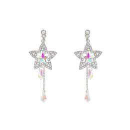 back Five-pointed Star Colored Diamonds Tassel Earrings Female Personality Colorful Zircon Cold Wind Long Earrings