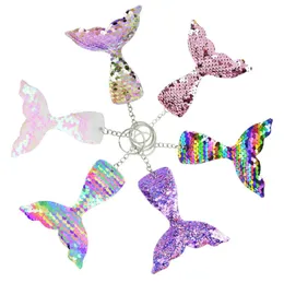 Mermaid Sequins Keychain Gradient Animal Unique Personality Keyring Fish Tail Alloy 15 Colors Key Chains Girl Birthday Gifts DHL