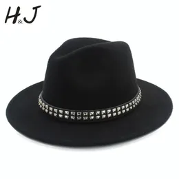 Moda Kobiety Mężczyźni Wełna Fedora Kapelusz Dla Dżentelmen Lady Szeroki Brim Jazz Kościół Kapelusze Godfather Sombrero Czapka z punkową wstążką Y200110