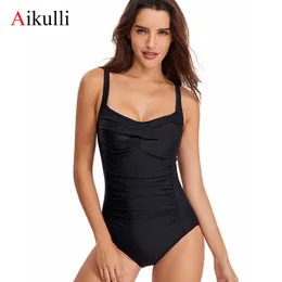 Aikulli Swimsuit One Piece Push Up Kobiety Swimwear Elegancki Inspirowany Vintage Monokinis Tummy Control Kobieta Odchudzanie Kostium kąpielowe T200708