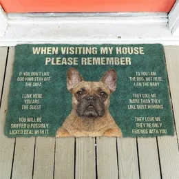 3D vänligen kom ihåg franska bulldog hundens hus regler dörrmatta icke glidd dörr golv mattor dekor veranda 220301
