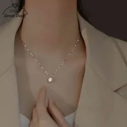 925 Silver Single Diamond Necklace Female Simple Design Sense Clavicle Chain Niche Light Luxury Jewlery Charms Pendant