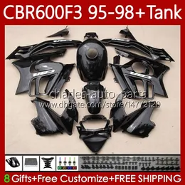 Body+Tank For HONDA black glossy CBR 600F3 600 F3 CC 600FS 97 98 95 96 Bodywork 64No.38 CBR600 FS CBR600F3 CBR600FS 1997 1998 1995 1996 CBR600-F3 600CC 95-98 Fairings Kit