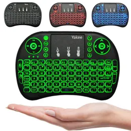 I8 Fly Air Mouse 2.4g Färgrik bakgrundsbelyst bakgrundsbelysning Trådlös TouchPad Keyboard för PC Pad Android TV Box MXQ Pro X96 Mini