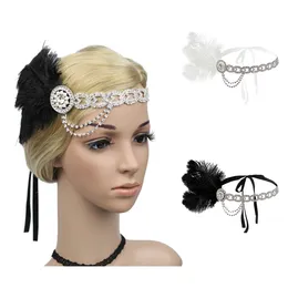 Women Elegant Fascinators Headband Pearl Rhinestones Hair vintage Ladies Strap Flower Feather Party Hair Clip Headband Accessory