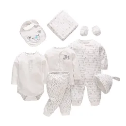 VLINDER Noworodek Ubrania Baby Boy Dziewczyna Ubrania Nowy Born Pajamas Odzież Body Cap Rękawiczki Bib Top Spodnie 8 sztuk Zestaw 0-12m 201030