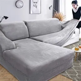 Velvet Plush L Shaped Sofa Pokrywa do salonu Elastyczne Meble Kanapa Slipcover Chaise Longue Corner Sofa Cover Stretch 201222