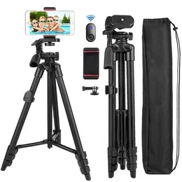 Freeshipping Cell Phone Tripod 55inch Selfie Stick Tripode med Bluetooth Remote Panorama Pan Head Travel Portable Tripod Stand för mobil