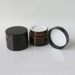 200 x 20g Tom Amber Make up Glasburk med svart plastlock Vit tätning 20cc Brown Cream Cosmetic Containers Packaging