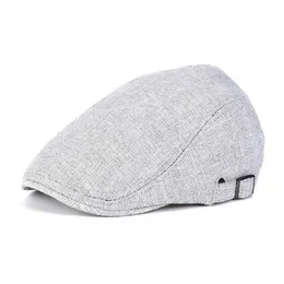 Beret Mężczyźni Lato Bawełniana Pościel Płaski Kapelusz Szary Vintage Męskie Kapnięcie Oddychające Retro Casual Męski Ivy Duckbill Cap