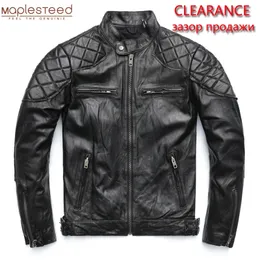 Sprzedaż odprawa 100% naturalna skóra bydlęca / owczej skóry skórzanej kurtka mężczyźni motocyklowe kurtki rowerzysta odzież człowiek skórzany płaszcz LJ201029