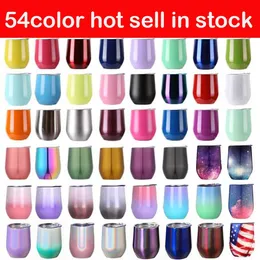 12oz Colorful Egg Mug Vacuum Insulated Wine Glasses Double Layer Stainless Steel Tumblers With Lid WWQ