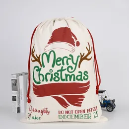 Heiße Weihnachtsgeschenktüten, große organische schwere Leinentasche, Weihnachtssack mit Kordelzug, mit Rentieren, Weihnachtsmann-Sack, Taschen für Kinder