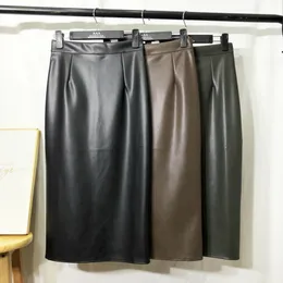 Autumn Winter Long Leather Skirt Women Office Urban Pu Pencil High Stretch Abstract Pattern Slip Hip s Female Q0119