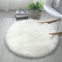 Super Soft Round Fur Rugs Fluffy Shaggy Carpets Nordic Bedroom Floor Mat Long Pile Home Decor Kid Room Furry Rug 220301