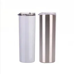 20oz 600ml DIY värme sublimering tumbler tomt rostfritt stål skinny isolerade tumblers rak kopp öl kaffe mugg sjöfart LJJP636