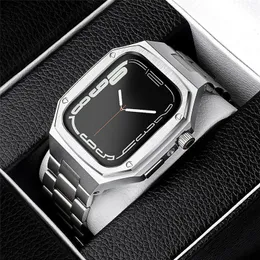 För Apple Watch Series 7 6 5 4 SE Luxury Premium rostfritt stål skyddande fallbandband rem omslaget iwatch 44mm 45mm 40mm 41mm