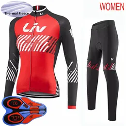 2021 Pro Team LIV Frauen Radfahren Thermo Fleece Jersey Anzug Winter Radfahren Kleidung Set Damen Fahrrad Shirt Und Fahrrad Hosen Kits Y21020107