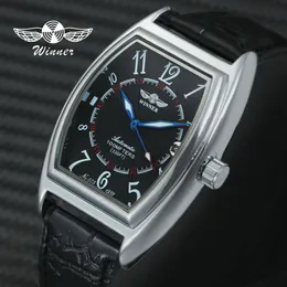 勝者ファッション女性自動機械式腕時計トノーケースアラビア数字カレンダー時計トップブランドの高級レザーレディース腕時計 201123