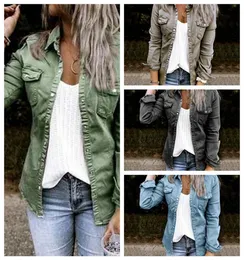 Giacca in camicia di jeans europea e americana Giacca in camicia di jeans strappata di media lunghezza da donna