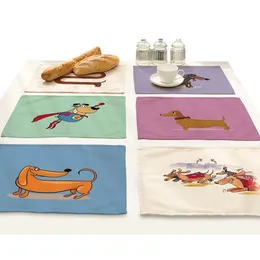 Cartoon Dackel Hund Tier Druck Tischset Untersetzer Wohnaccessoires Küche Tischsets Für Esstisch Bar Matte Pad T200703