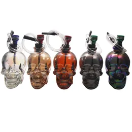 Hookah Glass Bongs Tubulações de Água Queimadores de Óleo Colorido 4.53 polegadas Crânio grande com mangueira de couro Acessórios para fumar portáteis para Bar Gift Craft Hookahs Bong