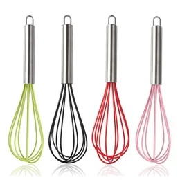 10 Inch Egg Beater Whisk Stirrer Color Silicone Egg Whisk Stainless Steel Handle Egg Mixer Household Baking Tool LX3865