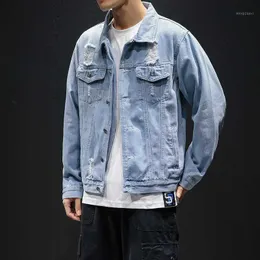 Men Light Blue Denim Jackets Holes Jean Male Jackets Clothing Leisure Coats Mens Cotton Outwear Jeans Plus Size Outwear11554082