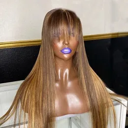 Glueless Highlight Honey Blonde 360​​ Lace Frotnal Human Hair Wig Preched Bangs Indian Remy HD Transprent Fringe Wigs