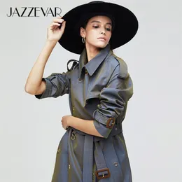 Jazzevar nova chegada outono trench casaco mulheres soltas vestuário outerwear alta qualidade Dupla mulheres breasted mulheres casaco 9024 201211