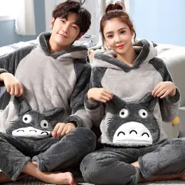 sleep wear pyjama femme feminino night wear grey white sets warm lover hooded sleepwear women cartoon coral fleece lounge set LJ201113