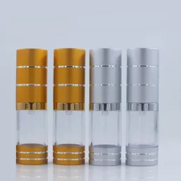 20pcs Airless Pump Bottle Emulsion Lotion Bottles Plastic 10ml Gold Silver Foiled AS Empty Cosmetic Sample Packaging Containers