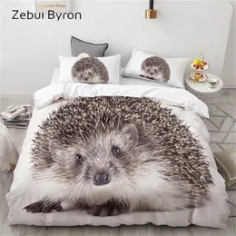 3D Luxury Bedding Set Custom / King / Europe / USA, Duvet Cover Set, Quilt / Blanket Cover Set, Bed Set Animal Hedgehog Mönster, Drop Ship 201210