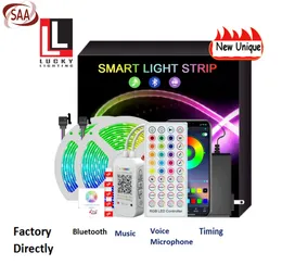 럭키 블루투스 LED 스트립 라이트 20m RGB 5050 SMD 유연한 리본 방수 음악 LED 조명 5m 10m 테이프 다이오드 DC 12V SAA 통과