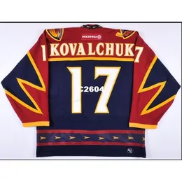 本物の男性本全ての刺繍＃17 Ilya Kovalchuk 02-03 Atlanta Slashers game-worn teamロシアジャージーまたはカスタム任意の名前またはナンバージャージ