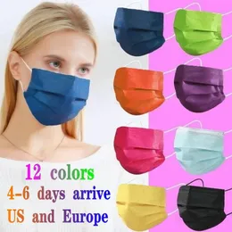12 Farben Mode-Gesichtsmaske 3 Schichten Einwegmaske Schutzvlies Anti-Staub Erwachsene Kinder Mascarilla Mascherina 50 Stück Einzelhandelsverpackung