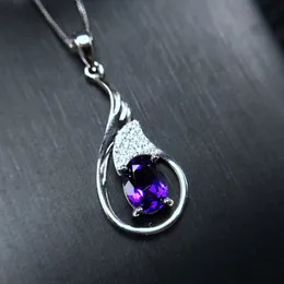 [Meibapj] Real Natural Amethyst F Naszyjnik Wisiorek z certyfikatem 925 Pure Silver Purple Stone Fine Jewelry dla kobiet Q0531