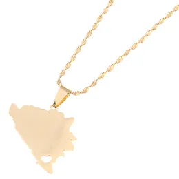 Stainless Steel Bosnia & Herzegovina Map Pendant Necklaces For Women Bosnian Maps Necklace Heart Jewelry Patriotic Gifts