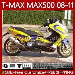 Motorcycle Body For YAMAHA T-MAX500 TMAX-500 MAX-500 T 08-11 Bodywork Yellow Black 107No.8 TMAX MAX 500 TMAX500 MAX500 08 09 10 11 XP500 2008 2009 2010 2011 Fairings