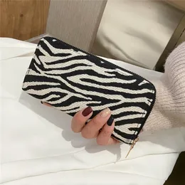 Women's Fashion Wallet Rectangle Long Zippered Handhold with Zebra print Money Clip Card Holder purse