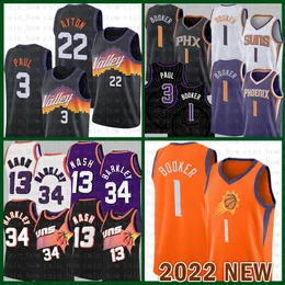 2022 New Phoenixs Sun Basketball Jersey Devin 1 Booker Chris 3 Paul Deandre 22 Ayton Steve 13 Nash Charles 34 Barkley S-XXL Clear