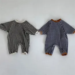 Moda Plaid Urodzony Infant Romper Cute Baby Boy Długie Rękaw Odzież Luźna Dorywczo Toddler Kombinezon Dziewczyna Odzież 220106