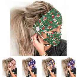 Women Headband And Face Mask Christmas Style Hair Accessories Head Band With Masks Button For Sport Yoga 6 Colors