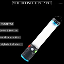 In 1 Multifunction LED 800Lum 300M 4 Mold Light 18650 Battery With Alarm Outdoor Camping Car Drop Flashlights Torches