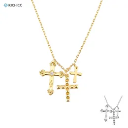Kikichicc ouro 925 prata esterlina pequena três cruz pingente charme longo cadeia colar moda jóias fina presente 220222