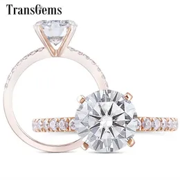Transgems 14K Rose Gold Ring Center 8 mm f Color Diamentowy pierścionek dla kobiet biżuteria ślubna Y200620