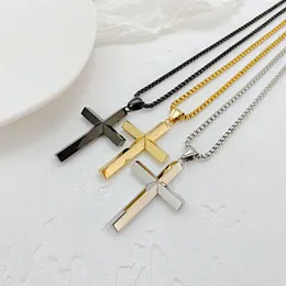 Silber/Gold/Schwarz Polierte Glänzende Solide Kreuz Anhänger Halskette Für Herren Edelstahl Rolo Kette 24''