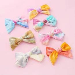 6 Colors Baby Bows barrettes Tie Dye Velvet Bowknot Girls hairclips Autumn Winter Hair Accessories